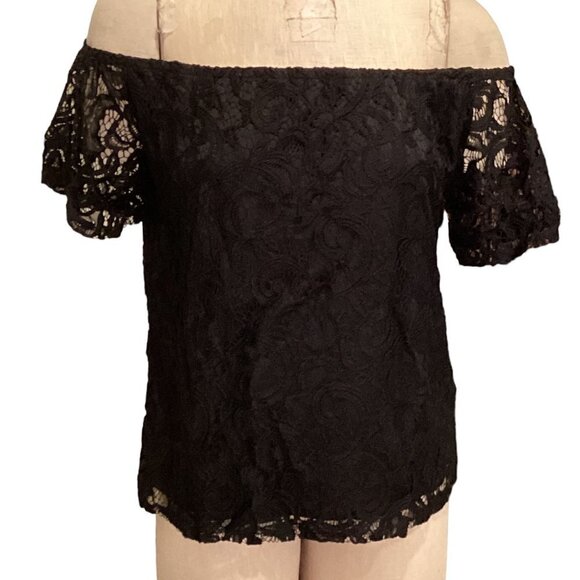 Maurices Lace Top Off the Shoulder BOHO Peasant Sz M Black 207L - Picture 3 of 9